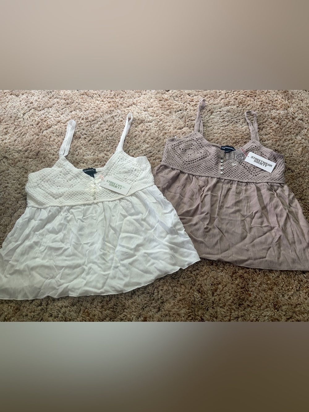 Streetwear Society White Crochet Yoke Spaghetti Strap Tank